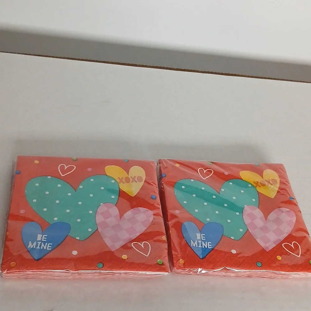Heart Design Party Napkins Red  Blue Nwt qty 32ct total